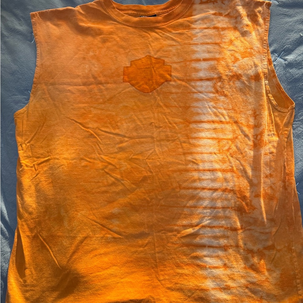 Men’s Orange Sleeveless Harley Davidson XL